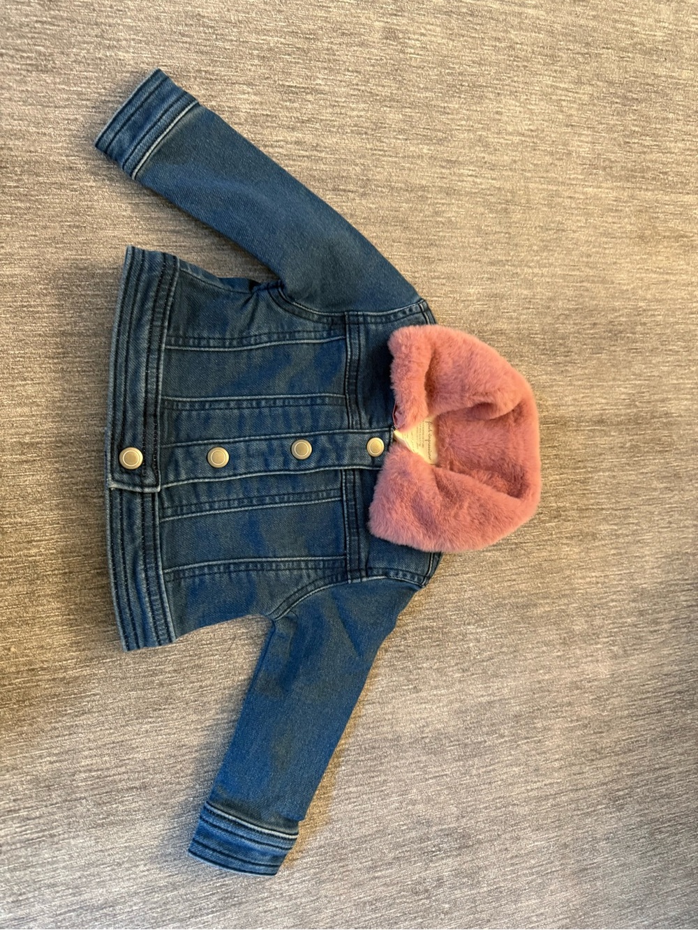 Kids Denim Jacket with Pink Faux-Fur Hood